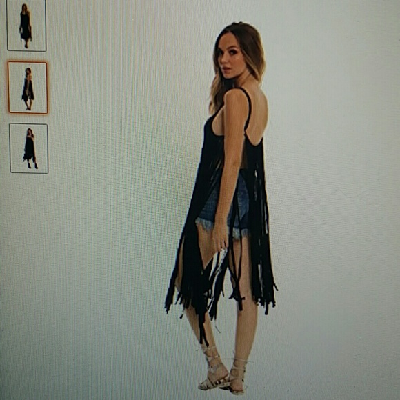 🔥HP🔥 Elan Black Fringe Dress Tunic Top - Picture 3 of 4